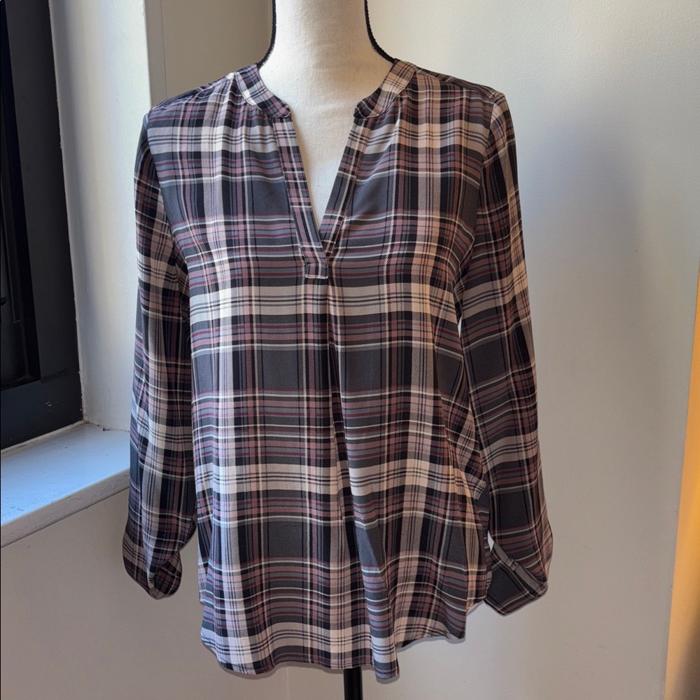 Joie Pink Gray White 3/4 Sleeve Buttoned Silk Blouse Sz S